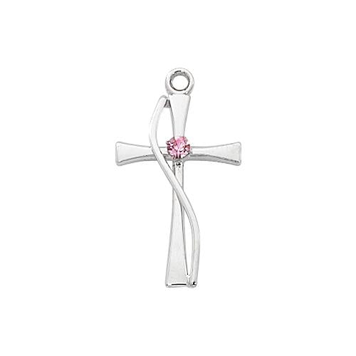 Sterling Silver Cross Silver With Rose Stone (Style: L9169)