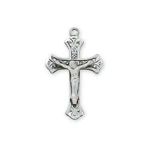 Sterling Silver Crucifix 18" Chain and Box (Style: L8010W)