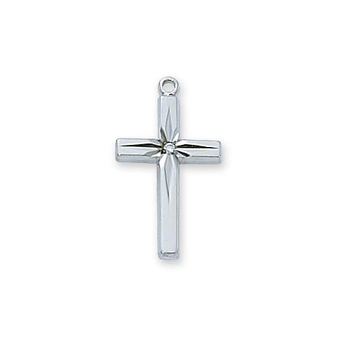 Sterling Silver CZ Cross Silver 18" Chain and Box (Style: L7004)