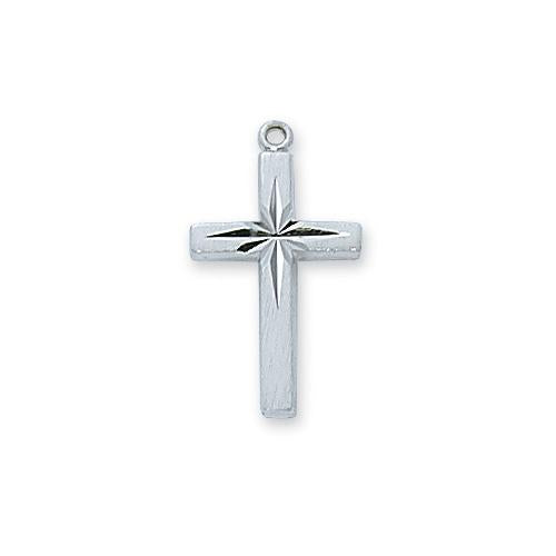 Sterling Silver ENG Cross Silver 18" Chain and Box (Style: L7060)