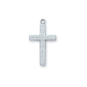 Sterling Silver Engraved Cross Silver 18" Chain and Box (Style: L7002)
