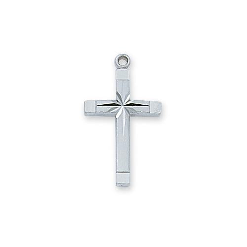 Sterling Silver Engraved Cross Silver 18" Chain and Box (Style: L8062)