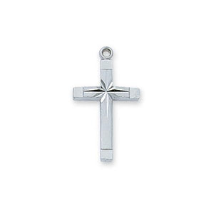 Sterling Silver Engraved Cross Silver 18" Chain and Box (Style: L8062)