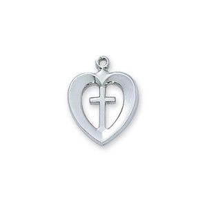 Sterling Silver Heart Cross 18 SR Chain and Box (Style: L419)