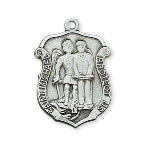 Sterling Silver Medium St. Michael 20" Chain and Box (Style: L571)