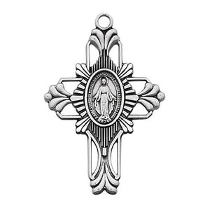 Sterling Silver Miraculous Cross Silver 20" Chain and Box (Style: L678)