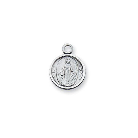 Sterling Silver Miraculous Medal 13" Chain and Box (Style: L107MIB)