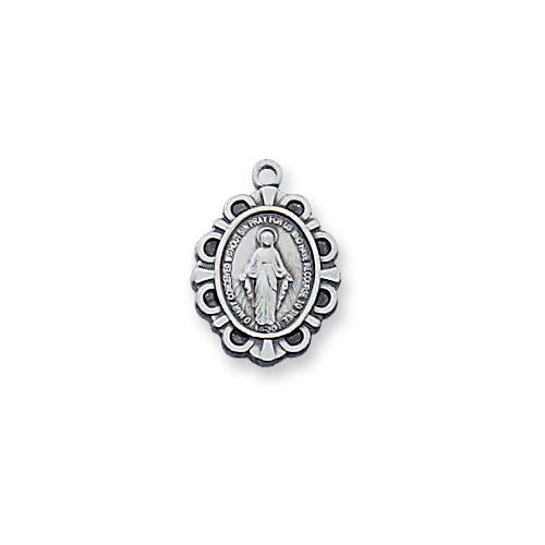 Sterling Silver Miraculous Medal 13" Chain and Box (Style: L588B)