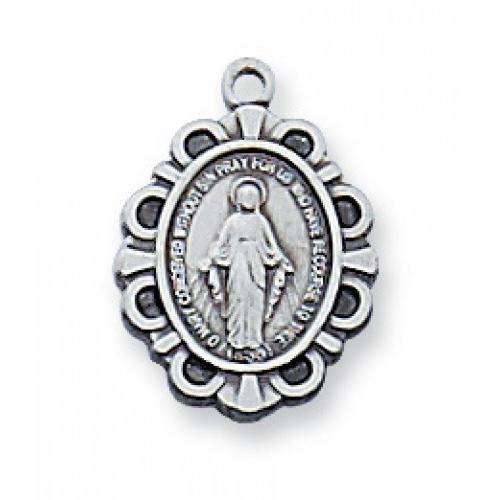 Sterling Silver Miraculous Medal 13" Chain and Box (Style: L588BT)