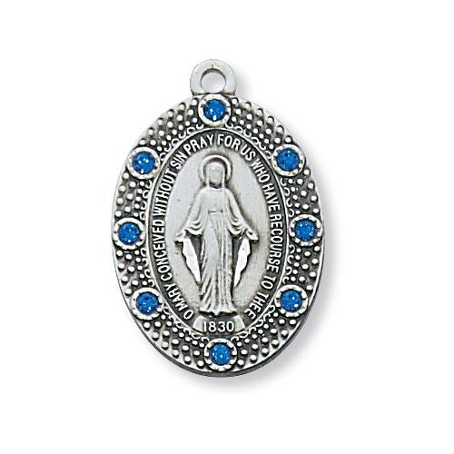 Sterling Silver Miraculous Medal 18" Chain and Box (Style: L581)