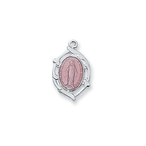 Sterling Silver Miraculous Pink 16" Chain and Box (Style: L982P)