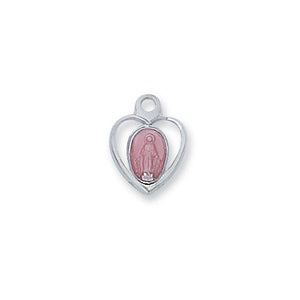 Sterling Silver Miraculous With Pink Enamel 13" Chain and Box (Style: LMHPBT)