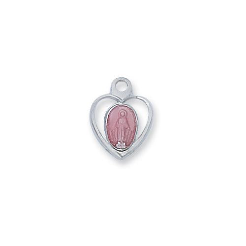 Sterling Silver Miraculous With Pink Enamel 16" Chain and Box (Style: LMHP)