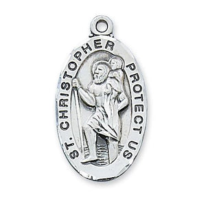 Sterling Silver Oval St. Christopher 24" Chain and Box (Style: L607)