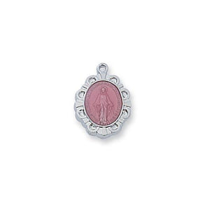 Sterling Silver Pink Miraculous 16" Chain and Box (Style: L595P)