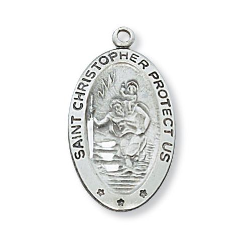 Sterling Silver St. Christopher 18" Chain and Box (Style: L311CH)
