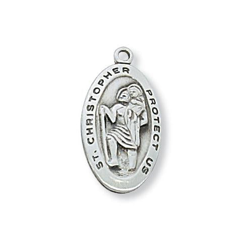 Sterling Silver St. Christopher 18" Chain and Box (Style: L388)