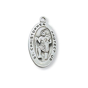 Sterling Silver St. Christopher 18" Chain and Box (Style: L388)