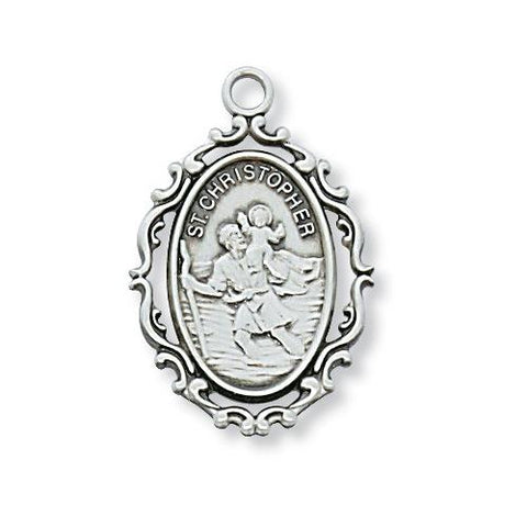 Sterling Silver St. Christopher 18" Chain and Box (Style: L621CH)