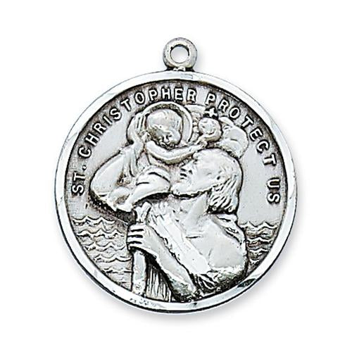 Sterling Silver St. Christopher 24" Chain and Box (Style: L109)