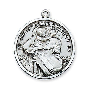 Sterling Silver St. Christopher 24" Chain and Box (Style: L109)