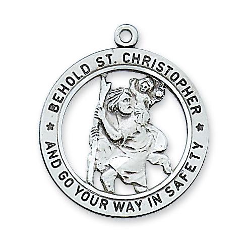 Sterling Silver St. Christopher 24" Chain and Box (Style: L2514)