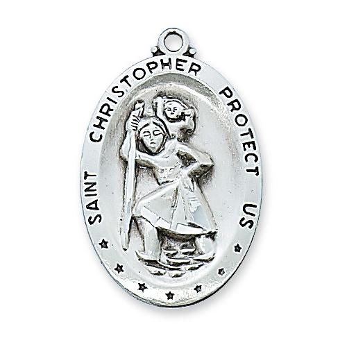 Sterling Silver St. Christopher 24" Chain and Box (Style: L336CH)