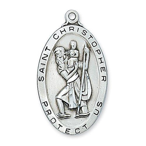 Sterling Silver St. Christopher 24" Chain and Box (Style: L462)